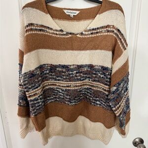 DAVI & DANI V-Neck Sweater - Brown, Cream, and Blue